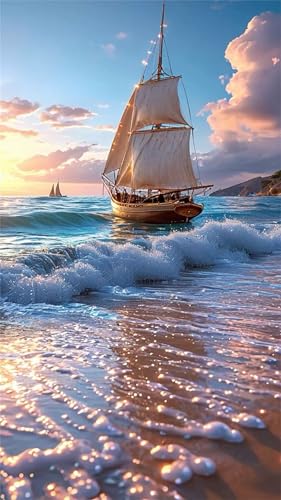 Sea Sailboat Scenery Diamond Art Kits,5D Diamond Painting Kits for Adults,DIY Full Square Drill diamond painting kits for Beginners Rhinestone Embroidery Picture Art For Home Decor 30x70 cm von Jinmer