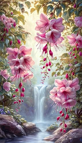Waterfall Pink Flowers Diamond Art Kits,5D Diamond Painting Kits for Adults,DIY Full Round Drill diamond painting kits for Beginners Rhinestone Embroidery Picture Art For Home Decor 30x70 cm Waterfall Pink Flowers Diamond Art Kits,5D Diamond Painting Kits for Adults,DIY Full Round Drill diamond painting kits for Beginners Rhinestone Embroidery Picture Art For Home Decor 30x70 cm von Jinmer