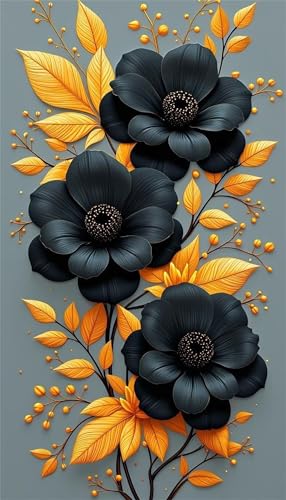 Yellow Black Flowers Diamond Art Kits,5D Diamond Painting Kits for Adults,DIY Full Round Drill diamond painting kits for Beginners Rhinestone Embroidery Picture Art For Home Decor 90x190 cm von Jinmer