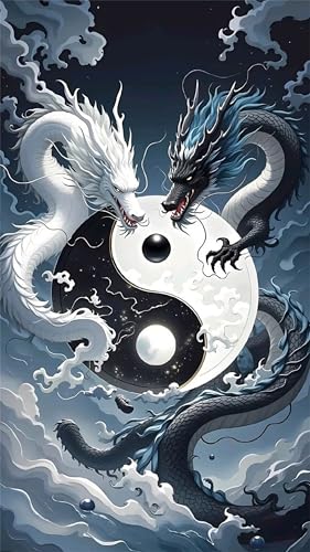 Yin Yang Dragon Diamond Art Kits,5D Diamond Painting Kits for Adults,DIY Full Square Drill diamond painting kits for Beginners Rhinestone Embroidery Picture Art For Home Decor 90x190 cm von Jinmer