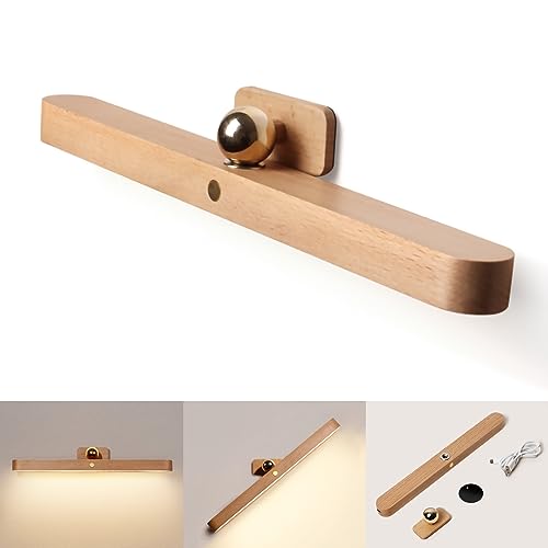 Holz Badezimmer LED Spiegelleuchte, Holz Wandleuchte, magnetische Lampe, 4000K Spiegelleuchte dimmbare, wiederaufladbare Schminkspiegelleuchte mit Berührungsschalter, Carbinet Light, warmes Licht Holz Badezimmer LED Spiegelleuchte, Holz Wandleuchte, magnetische Lampe, 4000K Spiegelleuchte dimmbare, wiederaufladbare Schminkspiegelleuchte mit Berührungsschalter, Carbinet Light, warmes Licht von JinsenTGG