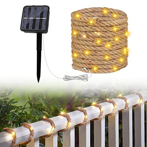 Solar Lichterkette Seil Garten, IP65 Fairy Solar Rope Lights mit 100 LEDs für Außenbereich Garten Terrasse Balkon Deko, 500cm Sisal Star Illuminated Lamp, Deko Seil Leuchte Warmweiße Dekoration Solar Lichterkette Seil Garten, IP65 Fairy Solar Rope Lights mit 100 LEDs für Außenbereich Garten Terrasse Balkon Deko, 500cm Sisal Star Illuminated Lamp, Deko Seil Leuchte Warmweiße Dekoration von JinsenTGG