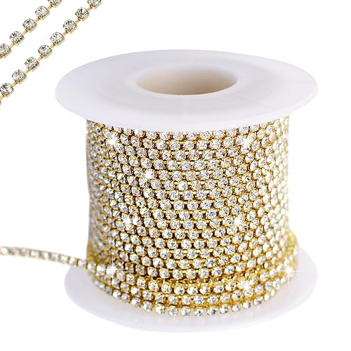 1 Rolle Strassband, Strass Borte Band Trimmen, 10 Yards 2 mm Strasssteine Klaue Kette, Strasssteine Band zum Aufnähen, Diamant Kette Strassband Glitzerband für Schmuck Machen Nähen Handwerk DIY Dekor von Jinsion