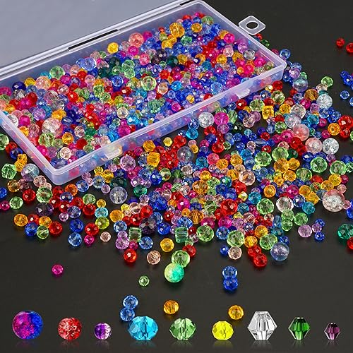 1000 Stück Bunte Glitzerperlen mit Aufbewahrungsbox, 3/4/6/8mm Facettierte Perlen, Kristall Facettierte Glasperlen Bunte, Schmucksteine Perlen zum Auffädeln für Armbänder Halsketten Schmuck Basteln von Jinsion