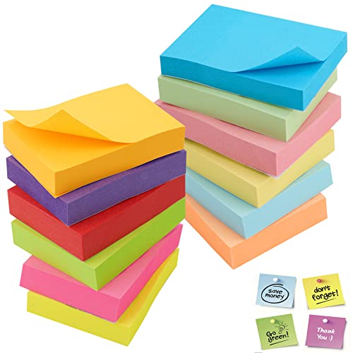 1200 Blatt Klebezettel Notizzettel Bunt 50mm x 38mm Selbstklebende Haftnotizzettel Farbige Haftnotizen Notizblöcke Notizblock Klebend 12 Farben Quadratische Sticky Notes für Büro, Schule, Familie von Jinsion