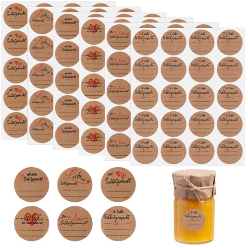1200 Stück Rund Aufkleber Marmeladengläser Selbstklebend, 3,7 cm Marmeladen Etiketten aus Kraftpapier, Etiketten für Selbstgemachtes, Aufkleber zum Beschriften Braun für Marmeladengläser Geschenktüten von Jinsion