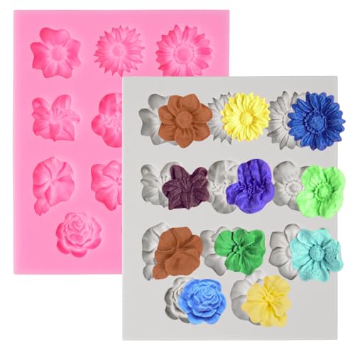 2 Stück 3D Silikonform Blumen, Silikonformen Gießformen Blumen, Mini Blumen Kuchen Fondant Silikonformen 3D Blumen, Fondant Silikonform Blumen für Kuchen, Schokolade Zuckerguss Gelee Kerzen Seife 2 Stück 3D Silikonform Blumen, Silikonformen Gießformen Blumen, Mini Blumen Kuchen Fondant Silikonformen 3D Blumen, Fondant Silikonform Blumen für Kuchen, Schokolade Zuckerguss Gelee Kerzen Seife von Jinsion