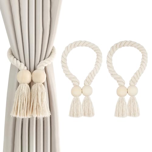 2 Stück Magnetische Vorhang Raffhalter, Gardinen Halter, Raffhalter für Vorhänge, Handgewebt Vorhang-Raffhalter, Vorhangbinder Seil, Boho-Dekoration, Natürliche Baumwolle, für Zuhause und Büro (Beige) 2 Stück Magnetische Vorhang Raffhalter, Gardinen Halter, Raffhalter für Vorhänge, Handgewebt Vorhang-Raffhalter, Vorhangbinder Seil, Boho-Dekoration, Natürliche Baumwolle, für Zuhause und Büro (Beige) von Jinsion