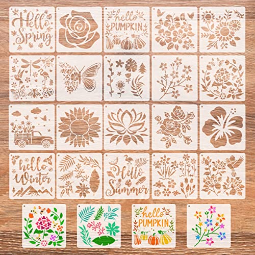 20 Stücke Wildblumen Schablonen, Schablonen Textilgestaltung Wiederverwendbare Malvorlagen 15 * 15cm Zeichenschablonen Stencil Schablonen für Scrapbooking, Malerei, Heimdekoration von Jinsion