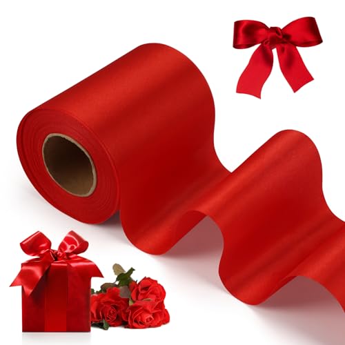 22m Rot Satinband, Geschenkband Rot Breit 10cm, Schleifenband Geschenkbänder, Satinband zum Basteln Geschenk Verpackung, Dekoband für Hochzeit, Taufe und Geburtstag, Weihnachten, Party (1 Rolle) von Jinsion