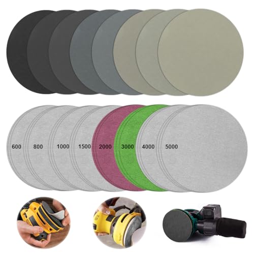 24 Stück Schleifpapier Rund 125mm Klett, Ohne Loch Körnung, 600/800/1000/1500/2000/3000/4000/5000 Nasse Trockene Schleifscheiben, Exzenterschleifer Schleifblätter für Metall Holz Glas Auto Polieren 24 Stück Schleifpapier Rund 125mm Klett, Ohne Loch Körnung, 600/800/1000/1500/2000/3000/4000/5000 Nasse Trockene Schleifscheiben, Exzenterschleifer Schleifblätter für Metall Holz Glas Auto Polieren von Jinsion