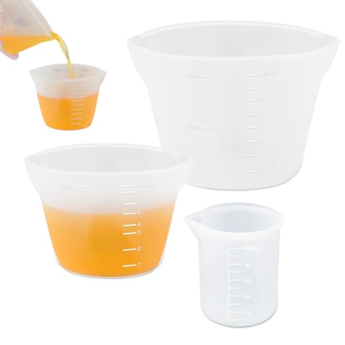 3 Stück Silicone Measuring Cups mit Doppel Skala, 100ml/250ml/500ml Epoxidharz Mischbecher, Wiederverwendbare Silikon Mixbecher, Messbecher Krüge, Harz Messbecher für Gießformen, DIY Handmade, Küche von Jinsion