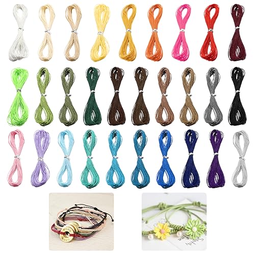 30 Rollen Gewachste Baumwollschnur 1mm Armband Schnur Makramee Garn 1mmx10m, Baumwollkordel Gewachste Schnur Bunt, Wachsband für Armbänder, Waxed Cotton Cord für Makramee Garn Schmuckband DIY Handwerk von Jinsion