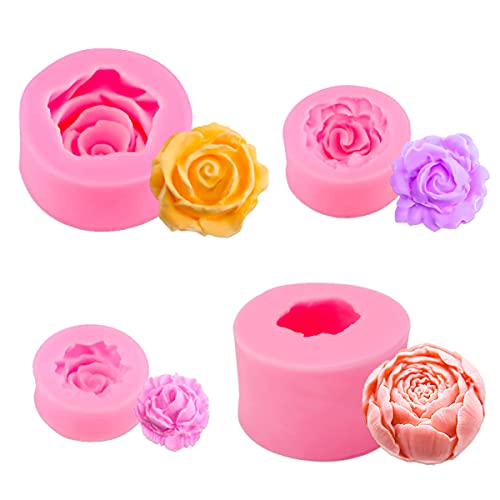 4 Stücke 3D Silikonform Blumen Silikonformen Blumen Fondant Rosen 3D Blume Silikon Seifen Form Blume Blühen Rose Form Silikon Form für Seife, Fondant, Kerzen,Süßigkeiten, Schokolade, Kuchendekoration von Jinsion