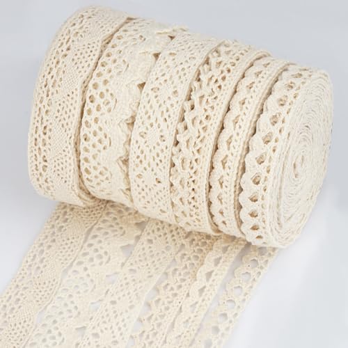 6 Rollen Spitzenband Creme,Schleifenband Spitze,30M Vintage Spitzenband,Spitzenborte Schleifenband Vintage Spitzenbordüre,Spitze Geschenkband,Vintage Lace Ribbon Trim,für DIY Nähen Handwerk Deko von Jinsion