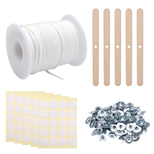 61 m Kerzendocht Rolle, Baumwolle Dochte für Kerzen, Candle Wick, Kerzen Docht Set mit Metallbasis, Dochthalter Holz und Aufkleber, Rußfreie Kerzendocht Baumwolle, Runddocht für DIY Kerzenherstellung 61 m Kerzendocht Rolle, Baumwolle Dochte für Kerzen, Candle Wick, Kerzen Docht Set mit Metallbasis, Dochthalter Holz und Aufkleber, Rußfreie Kerzendocht Baumwolle, Runddocht für DIY Kerzenherstellung von Jinsion