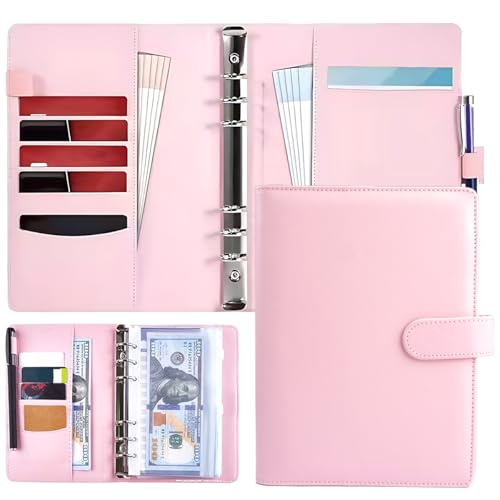 A5 NachfüLlbarer Binder Rosa, 6 Loch A5 Ringbuch Abdeckung, Ringbuch NachfüLlbar Mit Innertaschen, Budget Binder PU Leder (ohne Innenpapier), Budget Binders a5 für Büro Schule Und Reisearbeit von Jinsion