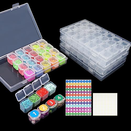 Diamond Painting Zubehör Boxen, 4er x 28 Fächer Aufbewahrungsbehälter für Diamantmalerei Perlen Aufbewahrungsbox mit 2 Aufklebern, Diamond Painting Aufbewahrung für Kleinteile Schmuckaufbewahrung Diamond Painting Zubehör Boxen, 4er x 28 Fächer Aufbewahrungsbehälter für Diamantmalerei Perlen Aufbewahrungsbox mit 2 Aufklebern, Diamond Painting Aufbewahrung für Kleinteile Schmuckaufbewahrung von Jinsion
