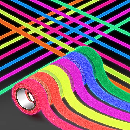 Fluoreszierendes Klebeband Bunt 6 Rollen, Neon Tape Fluoreszierende Bänder Schwarzlicht Klebebänder Glow Duct Tape Leuchtendes Band für Partydeko Handwerk Kinderbasteln (5M X15mm, 6 Farben) von Jinsion