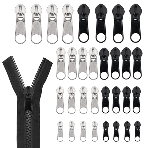 32 Stück Reißverschluss Schieber Ersetzen, #3#5#8#10 Reisverschluss Ersatz Zipper, Universal Fix Reißverschluss Zipper, Abnehmbare Metall Reißverschluss Zipper für Mantel, Rucksack, Koffer, Schlafsack von Jinsion
