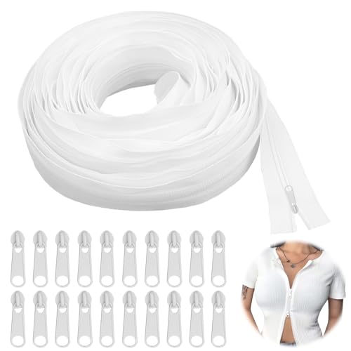 Reißverschluss Meterware, 3mm 10m Reißverschluss Endlos mit 20 Metall Schieber, Reisverschluss Endloses für Bettwäsche, Nylon Endlosreißverschluss mit Zipper Weiß für Taschen, Kleidung, Laken, Kissen Reißverschluss Meterware, 3mm 10m Reißverschluss Endlos mit 20 Metall Schieber, Reisverschluss Endloses für Bettwäsche, Nylon Endlosreißverschluss mit Zipper Weiß für Taschen, Kleidung, Laken, Kissen von Jinsion