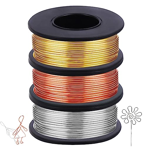 Schmuckdraht Basteldraht 1mm X 22m, 3 Rollen DIY Draht zum Basteln Leicht Biegsam Schmuckdraht Aluminiumdraht, Silberner Aluminium Modellierdrahtfür Schmuckherstellung und Basteln Silber/Gold/Roségold von Jinsion