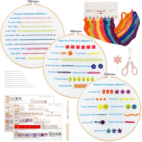 Stickerei Set Anfänger, Sticken Set Erwachsene Verschiedene Stiche, Stickset für Anfänger Starter Tools Kit mit Druckmuster Fäden Nadeln Stickrahmen, Anfänger Stickerei Set für DIY, Handwerk, Nähen Stickerei Set Anfänger, Sticken Set Erwachsene Verschiedene Stiche, Stickset für Anfänger Starter Tools Kit mit Druckmuster Fäden Nadeln Stickrahmen, Anfänger Stickerei Set für DIY, Handwerk, Nähen von Jinsion