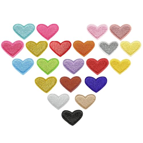 22 bunte Herz-Aufnäher zum Aufbügeln für Kleidung und Rucksäcke, niedliche bestickte Applikationen für Mädchen, Bastelarbeiten, Jacken, Jeans, Scrapbooking und Dekoration (buntes Herz) von Jinsupin
