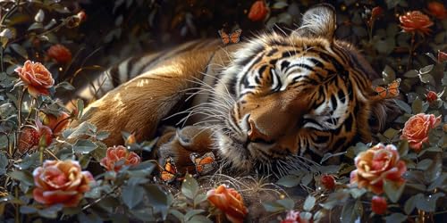 Diamond Painting Blume Diamant Painting Bilder Erwachsene Tiger Diamond Paintings Set, 5D Daiments Paintings Kinder, DIY Diamant Kunst Malerei Stickerei Basteln Mädchen, Zimmer Deko 50x100cm J2-3555 von Jinycoon
