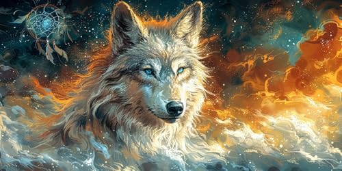 Diamond Painting Erwachsene Groß XXL 70x140cm, 5D Diamond Painting Traumfänger Diamant Paintings Bilder Wolf Daiments Paintings Kinder, DIY Mosaik Bastelset Erwachsene, Halloween Deko Wohnzimmer J2-47 von Jinycoon