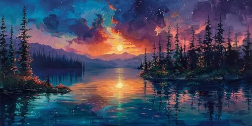 Diamond Painting Landschaft Diamant Painting Bilder Erwachsene See Diamond Paintings Set, 5D Daiments Paintings Kinder, DIY Diamant Kunst Malerei Stickerei Basteln Mädchen, Zimmer Deko 60x120cm J2-436 von Jinycoon