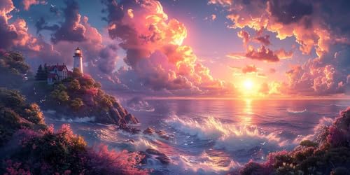 Diamond Painting Leuchtturm Diamant Painting Bilder Erwachsene Sonnenaufgang Diamond Paintings Set, 5D Daiments Paintings Kinder, DIY Diamant Malerei Stickerei Basteln, Zimmer Deko 40x80cm J2-3714 von Jinycoon