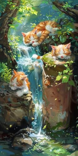 Diamond Painting Wasserfall Diamant Painting Bilder Erwachsene Katze Diamond Paintings Set, 5D Daiments Paintings Kinder, DIY Diamant Malerei Stickerei Basteln Mädchen, Zimmer Deko 80x160cm J2-13758 von Jinycoon
