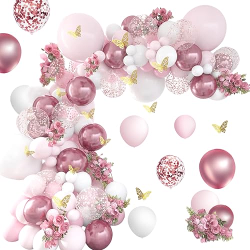Jinyuanchao 118 Stück rosa Luftballon-Girlanden, rosa und weiß, Ballonbogen-Set, Schmetterlings-Aufkleber, rotgoldfarbene Papierballons, Dekoration für Partys, Hochzeiten, Geburtstagsveranstaltungen Jinyuanchao 118 Stück rosa Luftballon-Girlanden, rosa und weiß, Ballonbogen-Set, Schmetterlings-Aufkleber, rotgoldfarbene Papierballons, Dekoration für Partys, Hochzeiten, Geburtstagsveranstaltungen von Jinyuanchao
