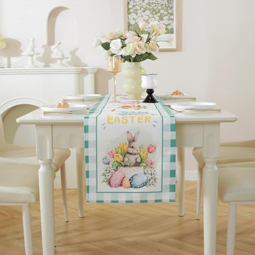 Frühlingsfest Dekoration Tisch Häschen Hase Ei Muster Tisch Deko Tischbanner Bunny und Ei Thema Geschirr (A, B) von Jipersuo