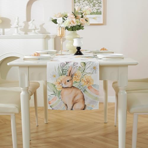 Frühlingsfest Dekoration Tisch Häschen Hase Ei Muster Tisch Dekorative Tischbanner Häschen und Ei Thema Geschirr (B, B) von Jipersuo
