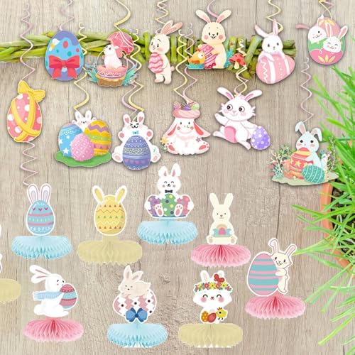 Osterhase und Ei Spirale zum Aufhängen, festliche Wabenballons und Banner, Kit für Oster-Party-Dekorationen, Heim-Ornament (B, 11 x 17 cm) von Jipersuo