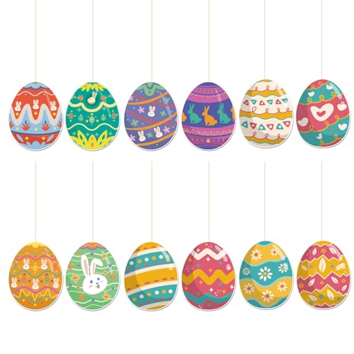 12 Stück Feiertags-Hängeeier-Dekorationen, bunte Deckendekoration, Anhänger für Zuhause, Schule, Partyzubehör 12 Stück Feiertags-Hängeeier-Dekorationen, bunte Deckendekoration, Anhänger für Zuhause, Schule, Partyzubehör von Jiqoe