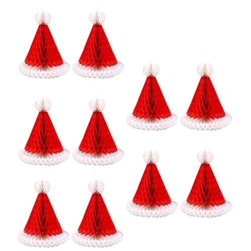 Jiqoe 10 Stück Weihnachtsmotive, hängende Dekorationen, Weihnachtsmannmütze, Verzierung aus Seidenpapier, Ornament für Festival-Partys von Jiqoe