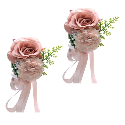 Jiqoe 2 x Rosen-Handgelenk-Corsagen für Braut und Brautjungfer, Hochzeit, Brautschmuck, Handdekorationen für Abschlussball, Party, Zeremonie von Jiqoe