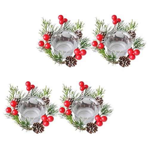 Jiqoe 4 Stück Festival Kiefer und Beeren Halter Ringe Weihnachten Thema Ringe mit Kiefer und Beeren für Zuhause von Jiqoe