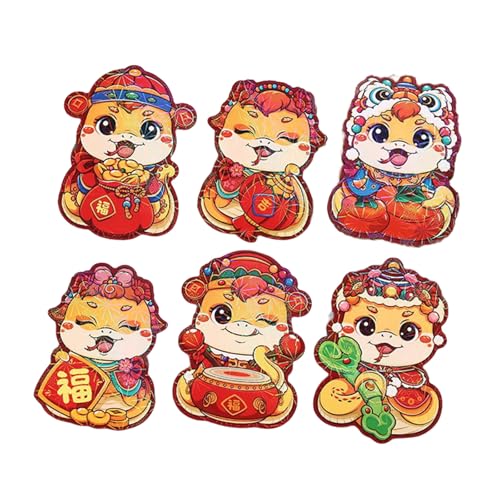 Jiqoe Briefumschläge für Neujahrs-Rötungen, Cartoon-Schlangenjahr, multifunktional, chinesische Tierkreiszeichen, Geld-Papiertüte, 6 Stück von Jiqoe