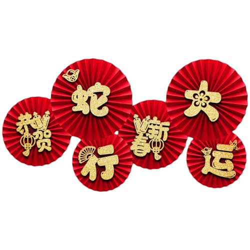 Jiqoe Elegantes, stabiles Papierfächer-Set mit 6 tragbaren Accessoires für Neujahrsfeier und Party-Dekoration für den täglichen Gebrauch von Jiqoe