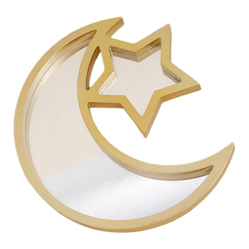 Jiqoe Goldfarbenes Stern- und Mond-Tablett, Festival-Tischdekorationen für Eid-Servier- und Eid-Dekorationen, verbessert die Festivalatmosphäre von Jiqoe