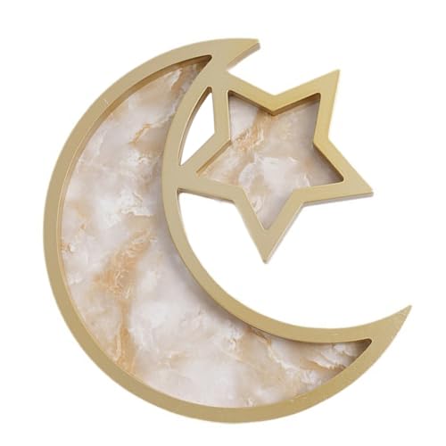 Jiqoe Goldfarbenes Stern- und Mond-Tablett, Festival-Tischdekorationen für Eid-Servier- und Eid-Dekorationen, verbessert die Festivalatmosphäre von Jiqoe