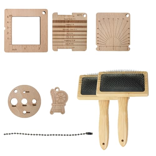 Jiqoe Holz-Stricklehre, Wollkarder, Strickgarn, Messgerät, Holzstricklineal, Werkzeug-Set für Anfänger, Strickzubehör Jiqoe Holz-Stricklehre, Wollkarder, Strickgarn, Messgerät, Holzstricklineal, Werkzeug-Set für Anfänger, Strickzubehör von Jiqoe
