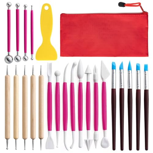 Jiqoe Modellierwerkzeug aus Polymer mit Aufbewahrungstasche, Töpferei, Modelliermasse, Modellierwerkzeug, Modellierwerkzeug für Kinder und Erwachsene, 23 Stück Jiqoe Modellierwerkzeug aus Polymer mit Aufbewahrungstasche, Töpferei, Modelliermasse, Modellierwerkzeug, Modellierwerkzeug für Kinder und Erwachsene, 23 Stück von Jiqoe