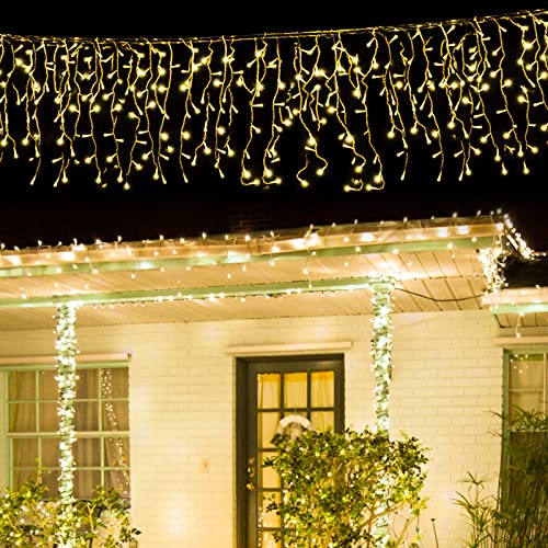 Jiubiaz Eisregen Lichterkette Außen 600 LED Lichtervorhang 15m, IP44 Wasserdicht 8 Modi für Außenbereich Schlafzimmer Hochzeit Weihnachten Party, Warmweiß von Jiubiaz