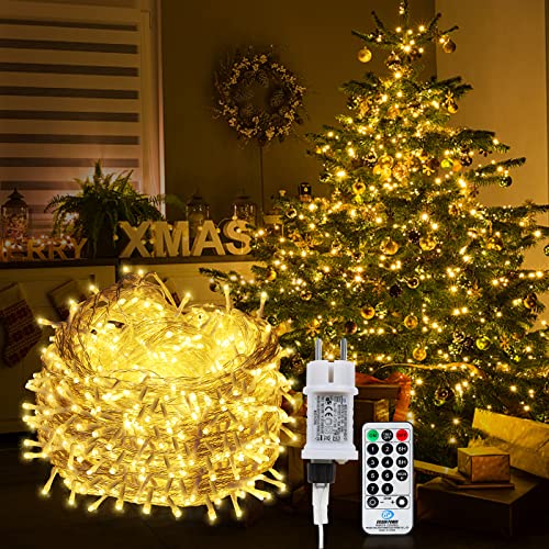 Jiubiaz LED Lichterkette Außen, 10m 100LEDs mit 8 Leuchtmodi Dimmfunktion,Lichterkette mit Fernbedienung Timer und Speicherfunktion, IP44 Wasserdicht für Außen & Innen Party, Warmweiß von Jiubiaz