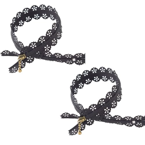 Jiujiutu 2-teilig nylon näh hosenreißverschluss schnürreißverschluss spitze mantelreißverschluss bekleidungszubehör（20，30cm） (Spitze schwarz-30) von Jiujiutu